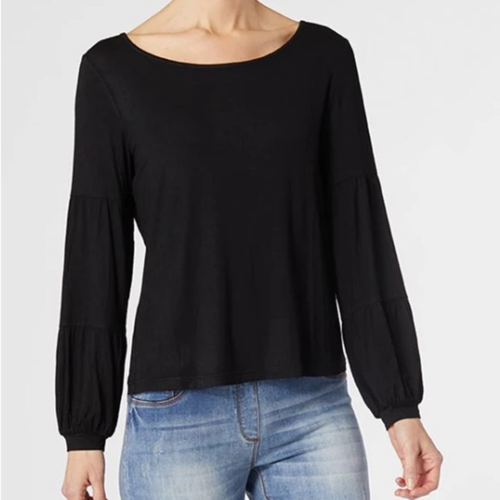 NWT Coco+Carmen Size Small Celina Tiered Sleeve Top Black Viscose Spandex‎